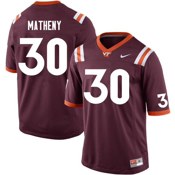 Men #30 Tyler Matheny Virginia Tech Hokies College Football Jerseys Sale-Maroon
